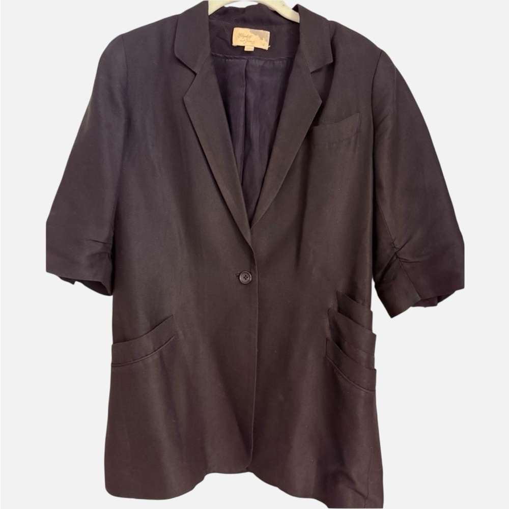 Elizabeth and James Elbow Sleeve Long Black One Button Jacket 4 Minimalist Chic